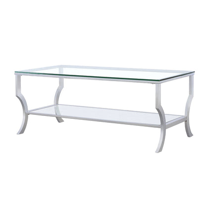 Mesa de centro rectangular Saide con tapa de cristal cromada