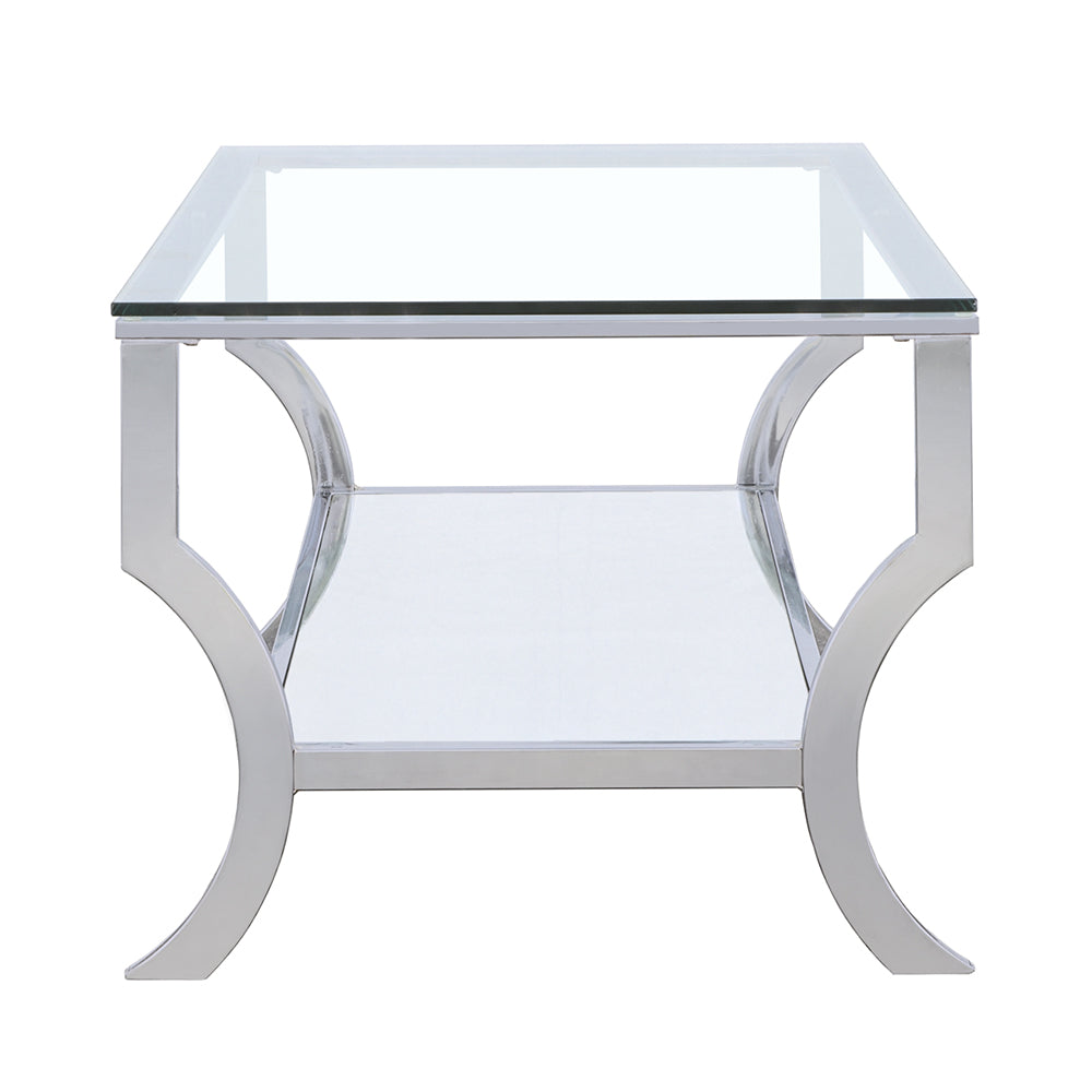 Mesa de centro rectangular Saide con tapa de cristal cromada