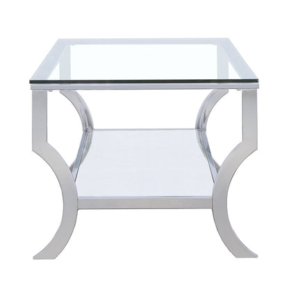 Mesa de centro rectangular Saide con tapa de cristal cromada