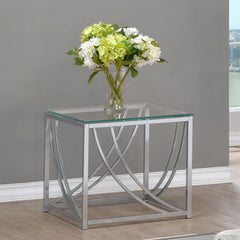 Mesa auxiliar cuadrada de cristal Lille con tapa cromada