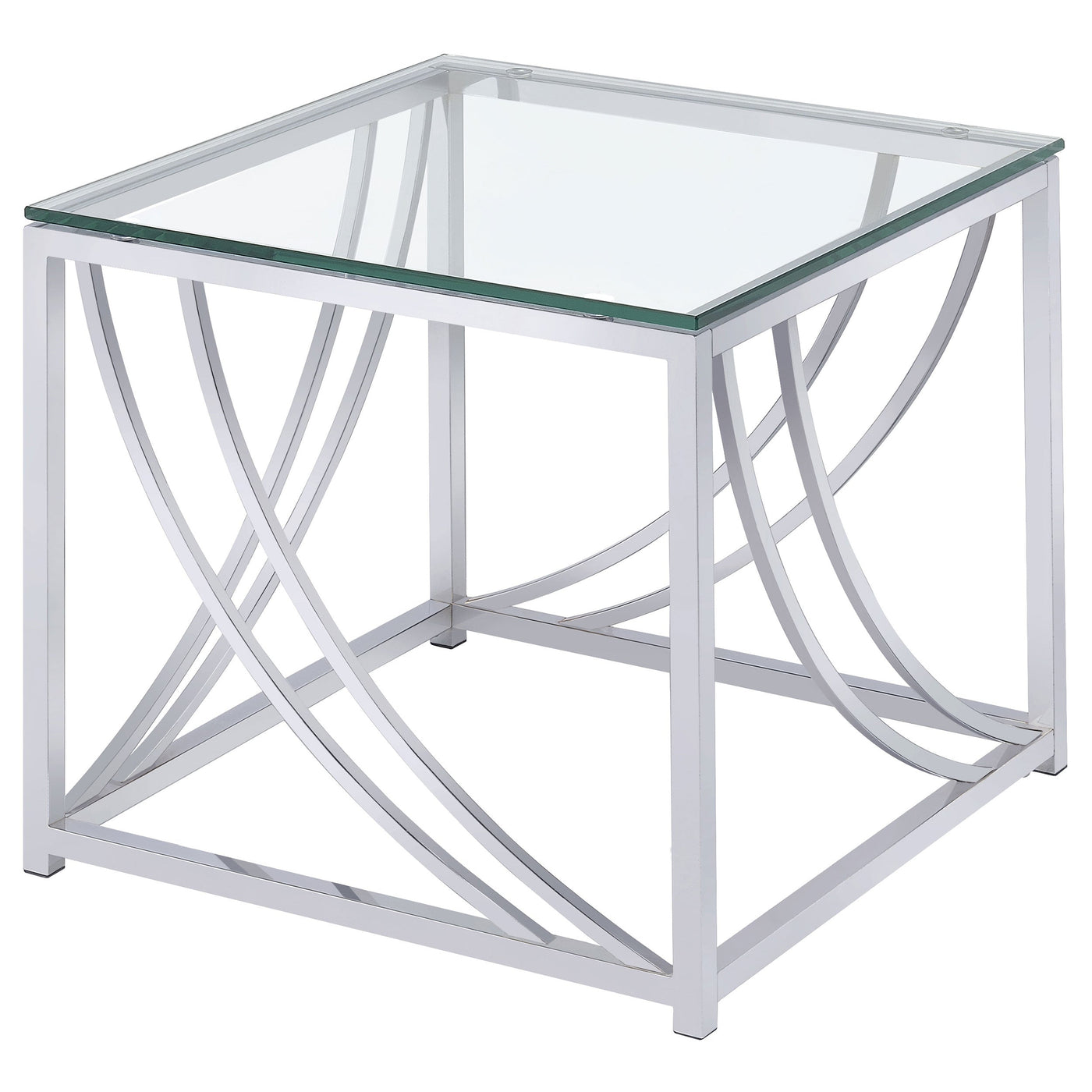 Mesa auxiliar cuadrada de cristal Lille con tapa cromada