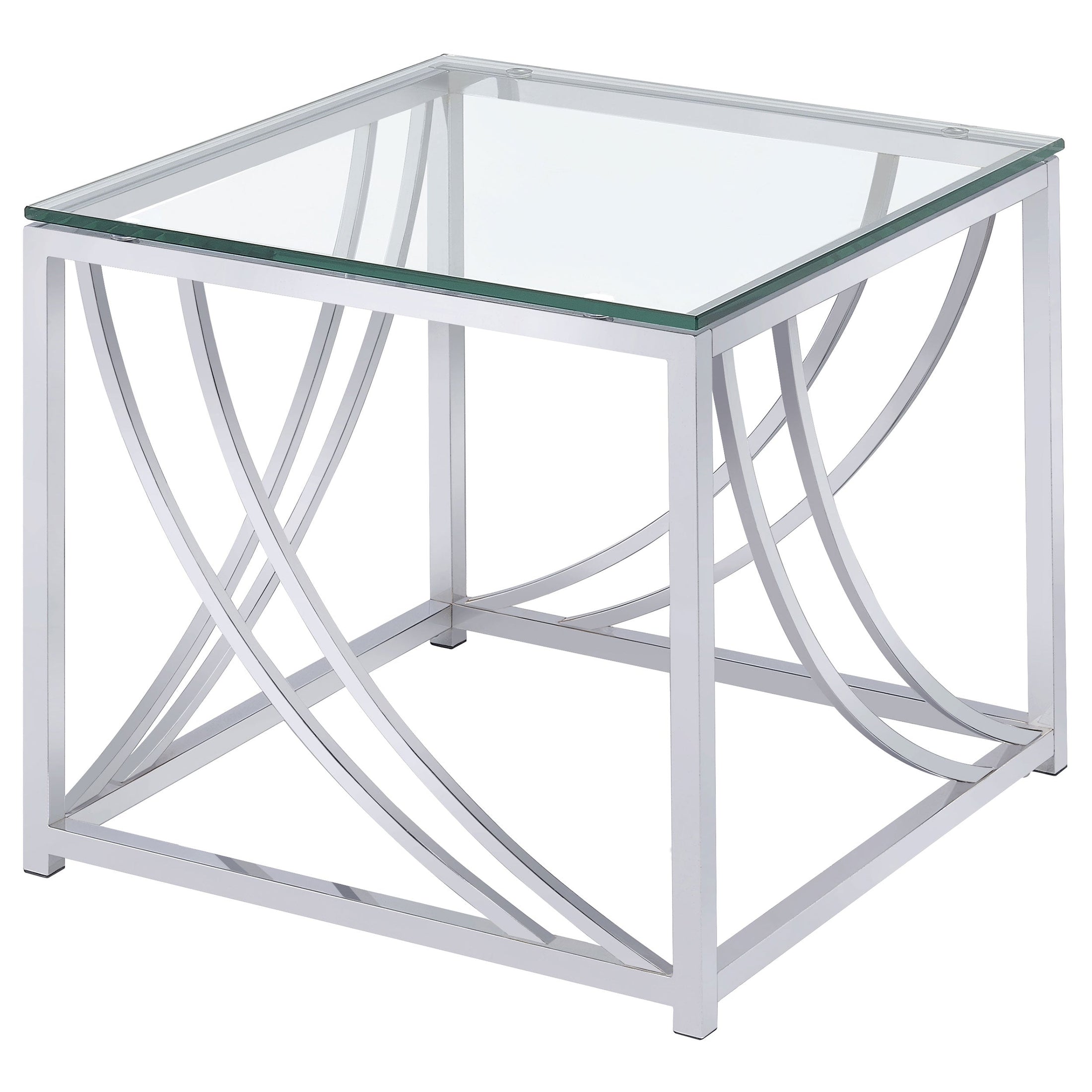Mesa auxiliar cuadrada de cristal Lille con tapa cromada