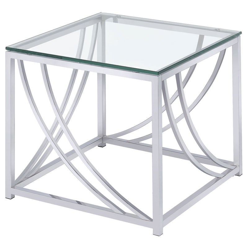Mesa auxiliar cuadrada de cristal Lille con tapa cromada