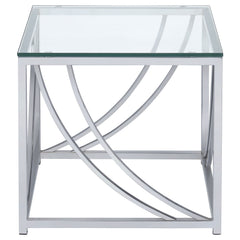 Mesa auxiliar cuadrada de cristal Lille con tapa cromada