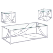 Juego de mesa auxiliar de café con tapa de cristal Lille, cromado