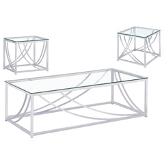 Juego de mesa auxiliar de café con tapa de cristal Lille, cromado