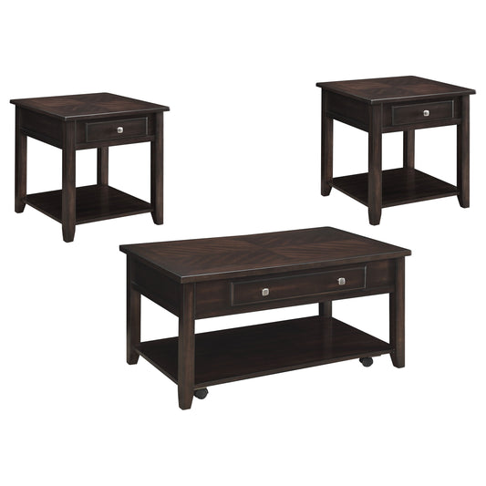 Bradford Lift Top Coffee and End Table Set Walnut