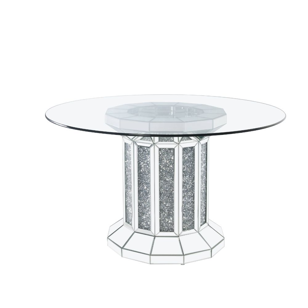 Noralie 52"Dia Glam Dining Table with Glass Top & Pedestal Base