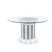 Noralie 52"Dia Glam Dining Table with Glass Top & Pedestal Base