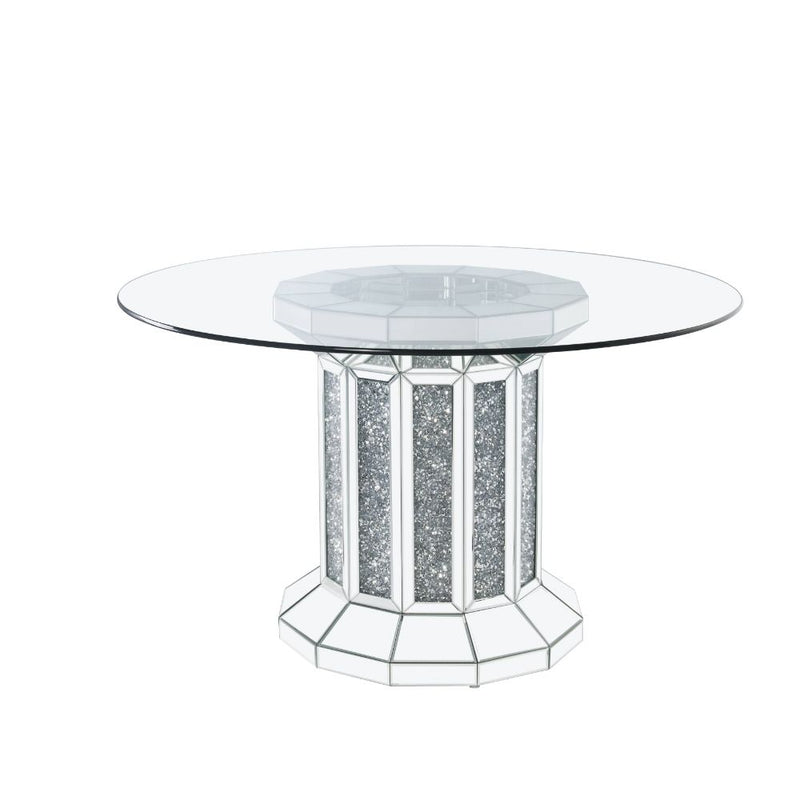 Noralie 52"Dia Glam Dining Table with Glass Top & Pedestal Base