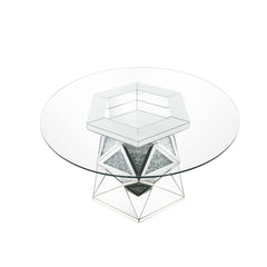 Mesa de comedor Noralie Glam de 132 cm de diámetro con base de pedestal multifacética