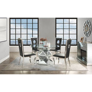 Mesa de comedor Noralie Glam de 132 cm de diámetro con base de pedestal multifacética