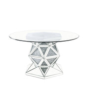 Mesa de comedor Noralie Glam de 132 cm de diámetro con base de pedestal multifacética