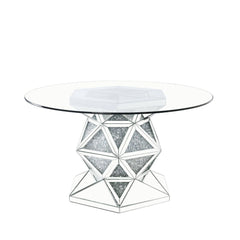 Mesa de comedor Noralie Glam de 132 cm de diámetro con base de pedestal multifacética