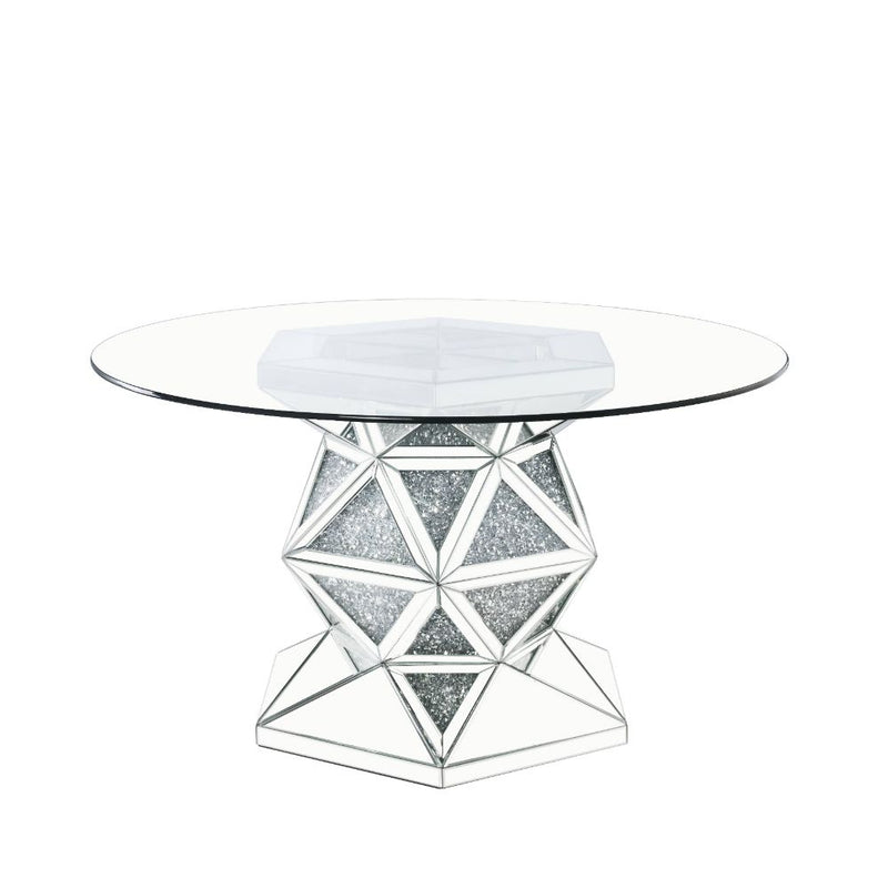 Mesa de comedor Noralie Glam de 132 cm de diámetro con base de pedestal multifacética