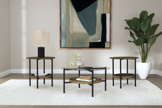 Delfin Round Coffee and End Table Set Brown
