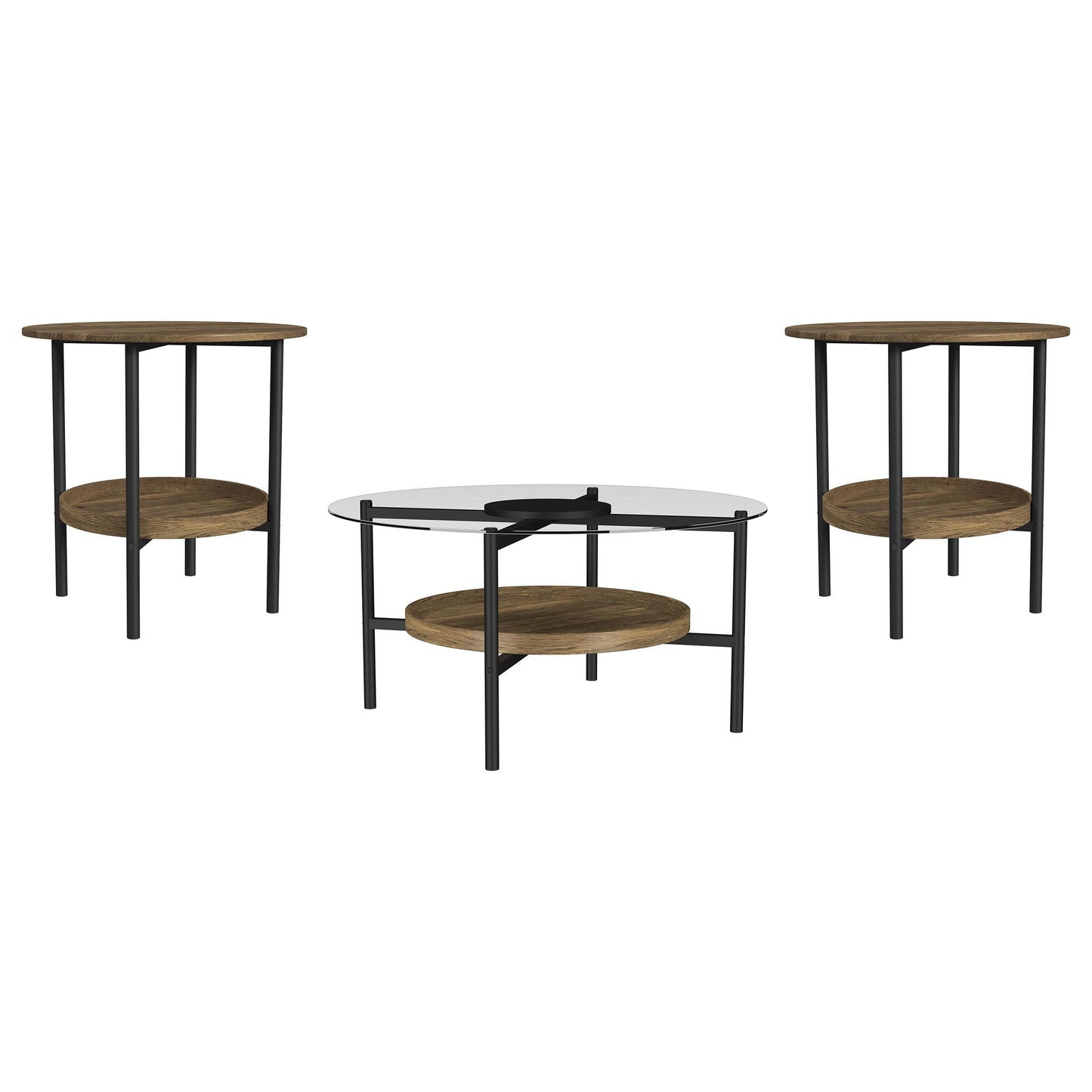 Delfin Round Coffee and End Table Set Brown