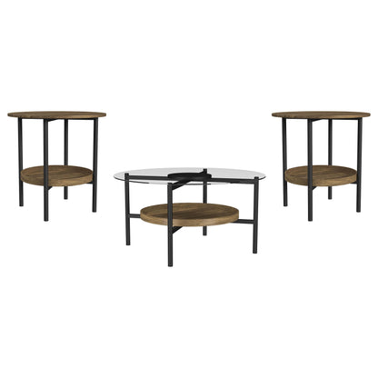 Delfin Round Coffee and End Table Set Brown