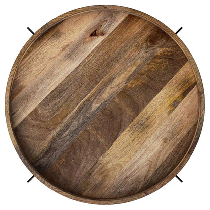 Mesa de centro Adhvik con estante de mármol y tapa redonda de madera natural