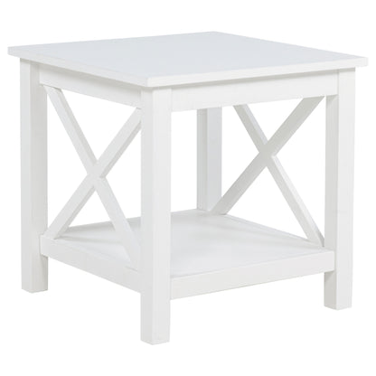 Skyview Square Pine Wood Side End Table with Shelf White