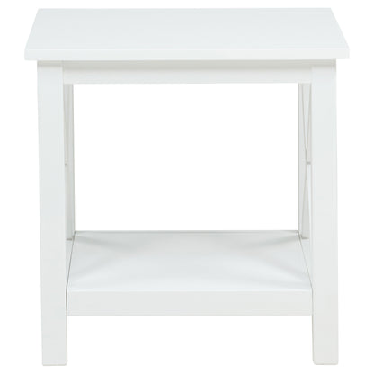 Skyview Square Pine Wood Side End Table with Shelf White