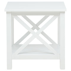 Skyview Square Pine Wood Side End Table with Shelf White