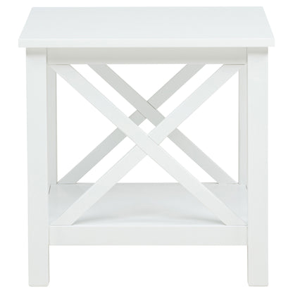 Skyview Square Pine Wood Side End Table with Shelf White