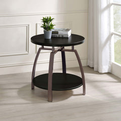 Mesa auxiliar redonda Dacre con tablero de madera de ingeniería, color carbón oscuro