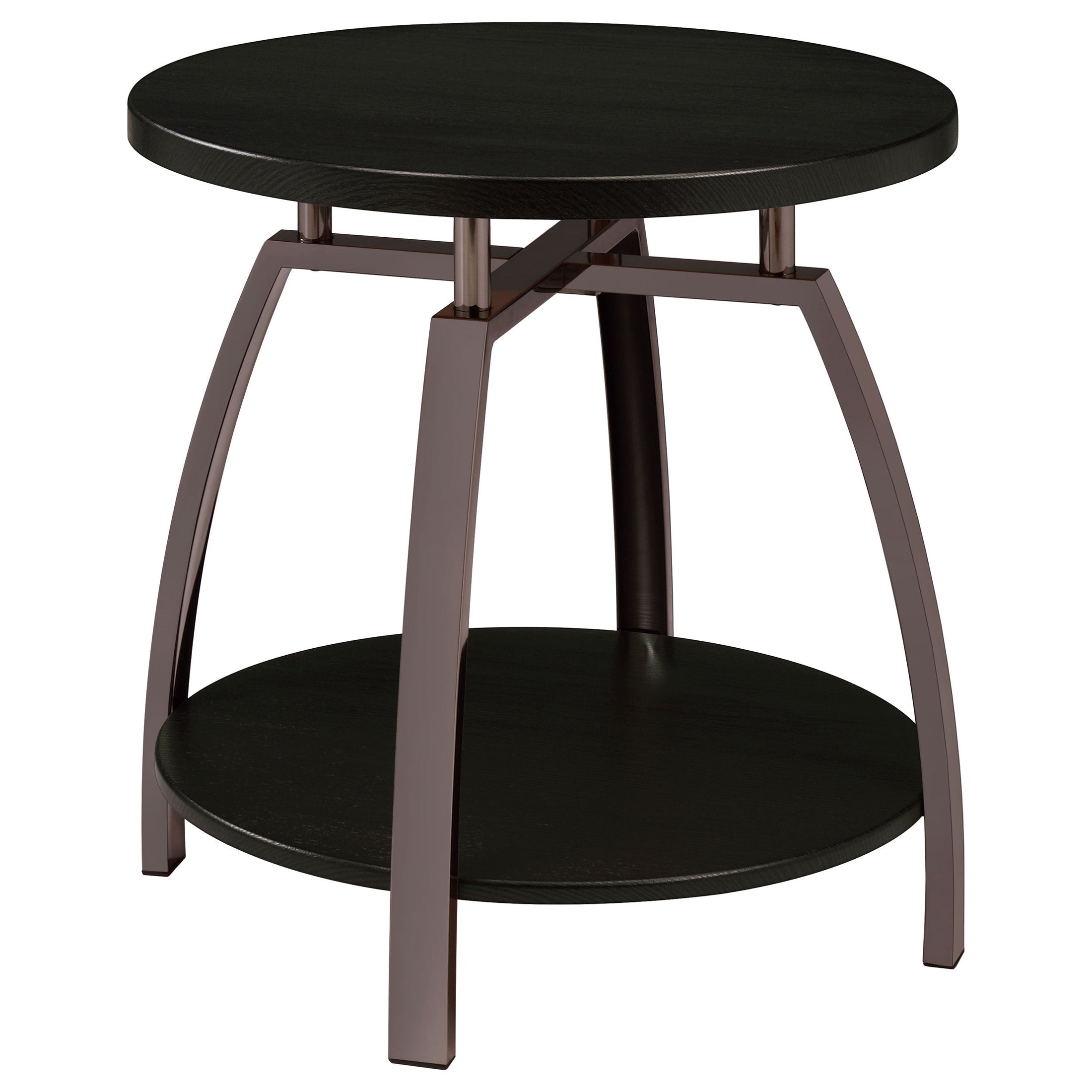 Mesa auxiliar redonda Dacre con tablero de madera de ingeniería, color carbón oscuro