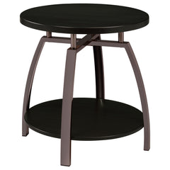 Mesa auxiliar redonda Dacre con tablero de madera de ingeniería, color carbón oscuro