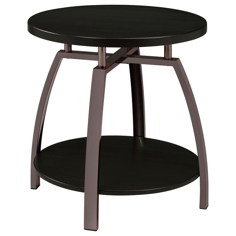 Mesa auxiliar redonda Dacre con tablero de madera de ingeniería, color carbón oscuro