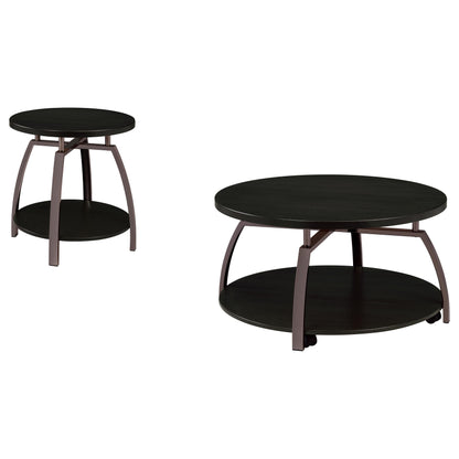 Dacre Round Coffee and End Table Set Dark Charcoal