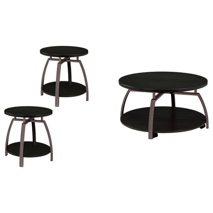 Dacre Round Coffee and End Table Set Dark Charcoal