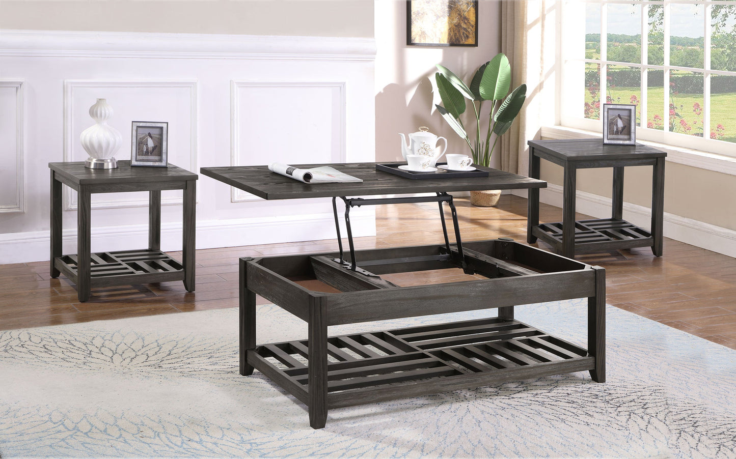 Juego de mesa auxiliar y de centro elevable Cliffview, color gris