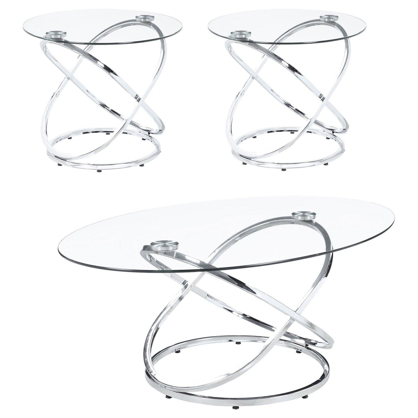 Warren Oval Glass Top Coffee Table Set Chrome