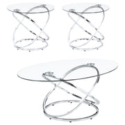 Juego de mesa de centro Warren con tapa de vidrio ovalada y cromo