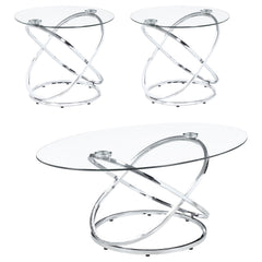 Juego de mesa de centro Warren con tapa de vidrio ovalada y cromo