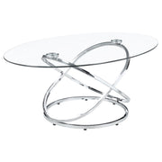 Juego de mesa de centro Warren con tapa de vidrio ovalada y cromo