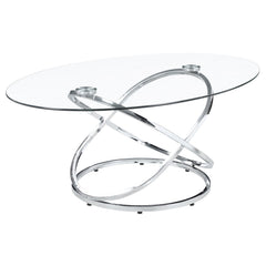 Juego de mesa de centro Warren con tapa de vidrio ovalada y cromo