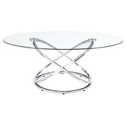 Juego de mesa de centro Warren con tapa de vidrio ovalada y cromo