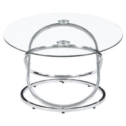 Juego de mesa de centro Warren con tapa de vidrio ovalada y cromo