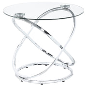 Juego de mesa de centro Warren con tapa de vidrio ovalada y cromo