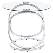 Juego de mesa de centro Warren con tapa de vidrio ovalada y cromo