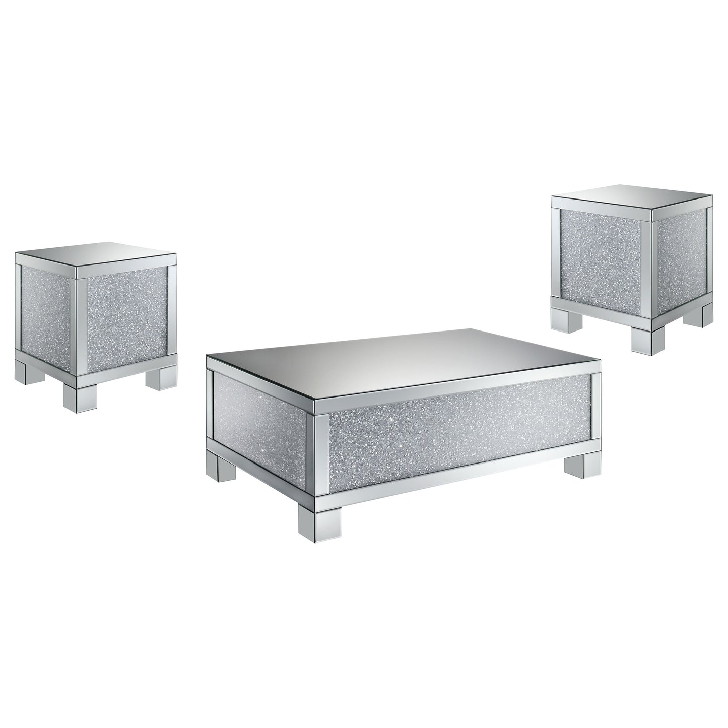 Gillian Mirrored Coffee and End Table Set Silver