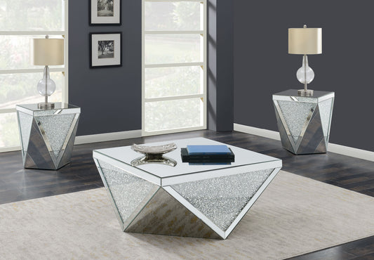 Amore Mirrored Coffee and End Table Set Silver