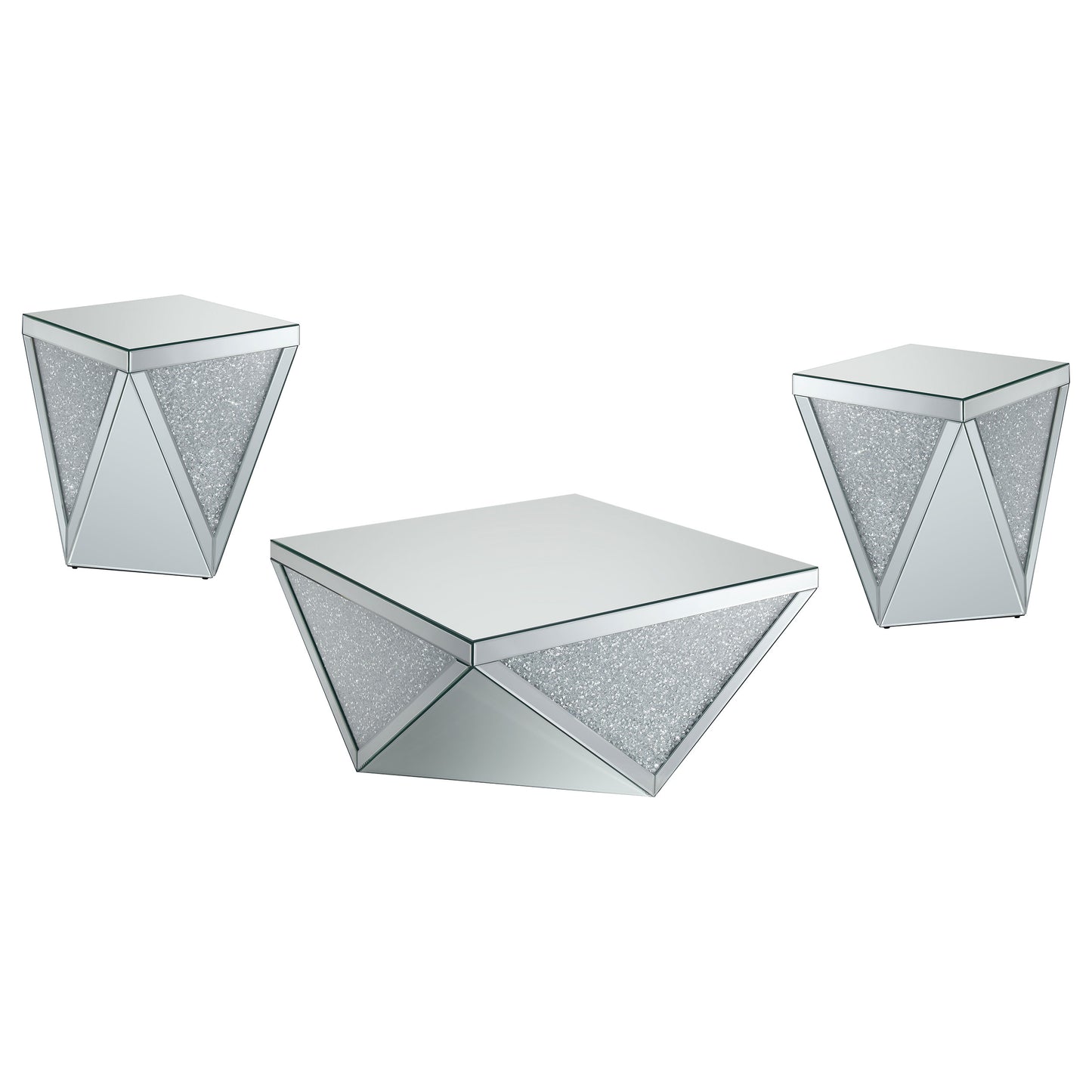 Amore Mirrored Coffee and End Table Set Silver