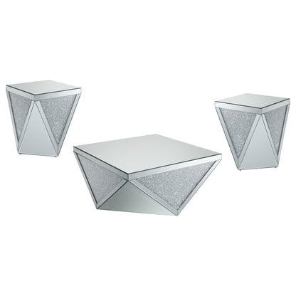 Amore Mirrored Coffee and End Table Set Silver