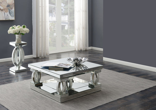 Amalia  Mirrored Coffee and End Table Set Silver