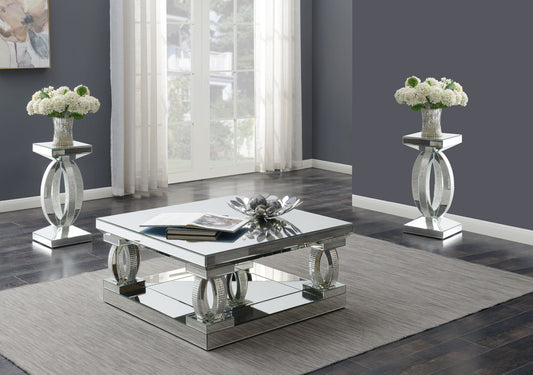 Amalia  Mirrored Coffee and End Table Set Silver