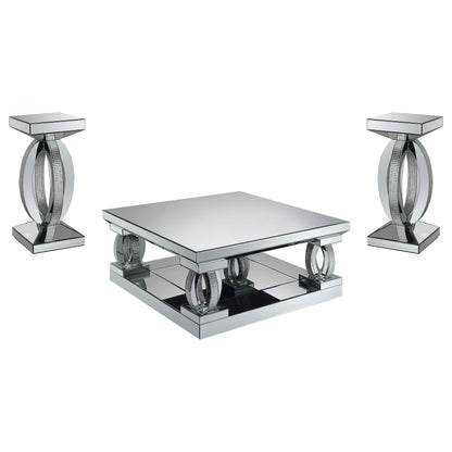 Amalia  Mirrored Coffee and End Table Set Silver